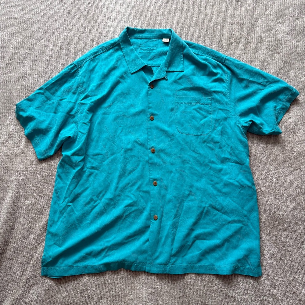 Tommy Bahama 100% Silk Teal Hawaiian Camp Shirt Men's XXL Tropical